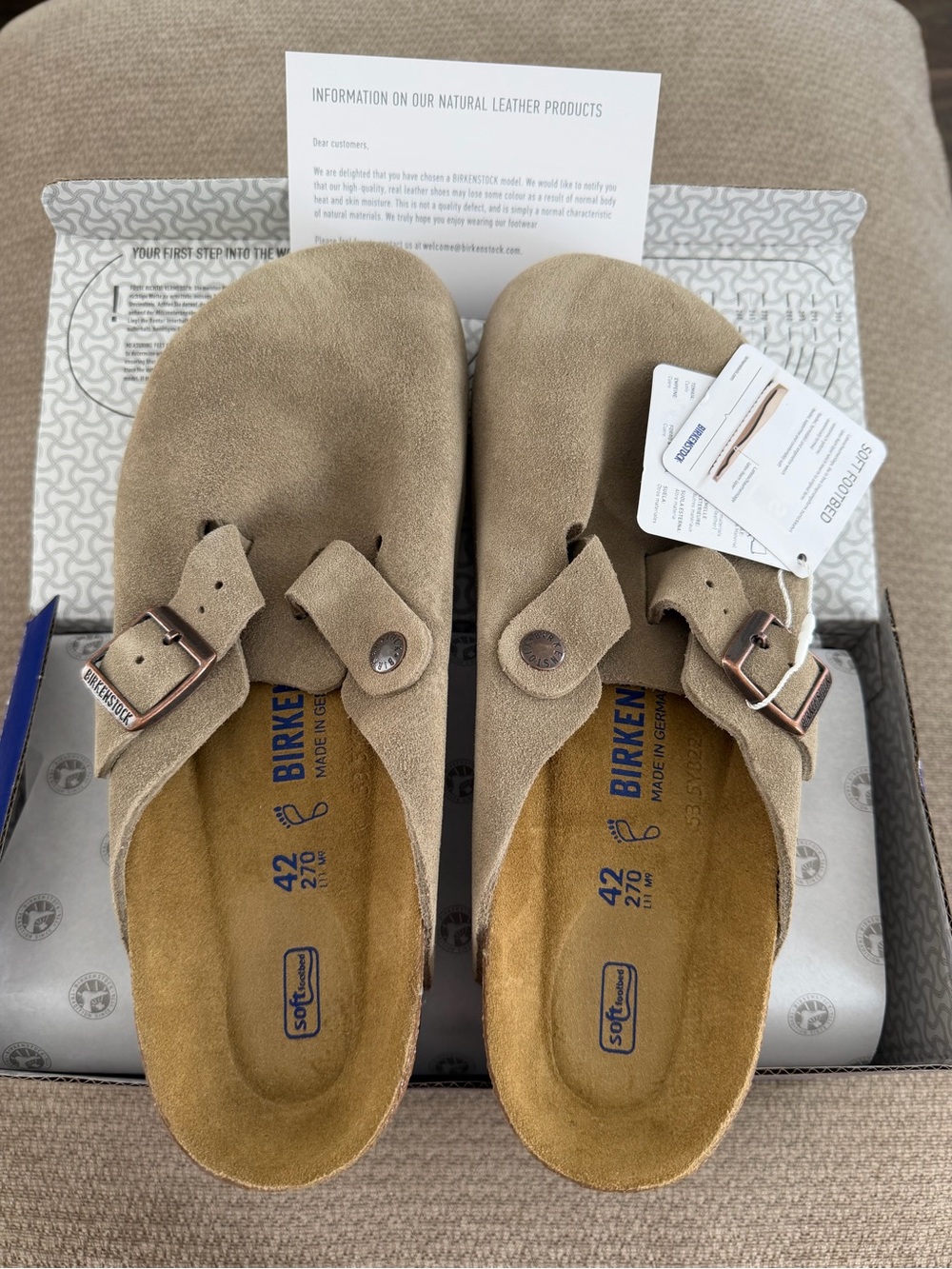 Birkenstock Boston Soft
Footbed Suede Leather Clogs
Taupe Shoes Size EU42